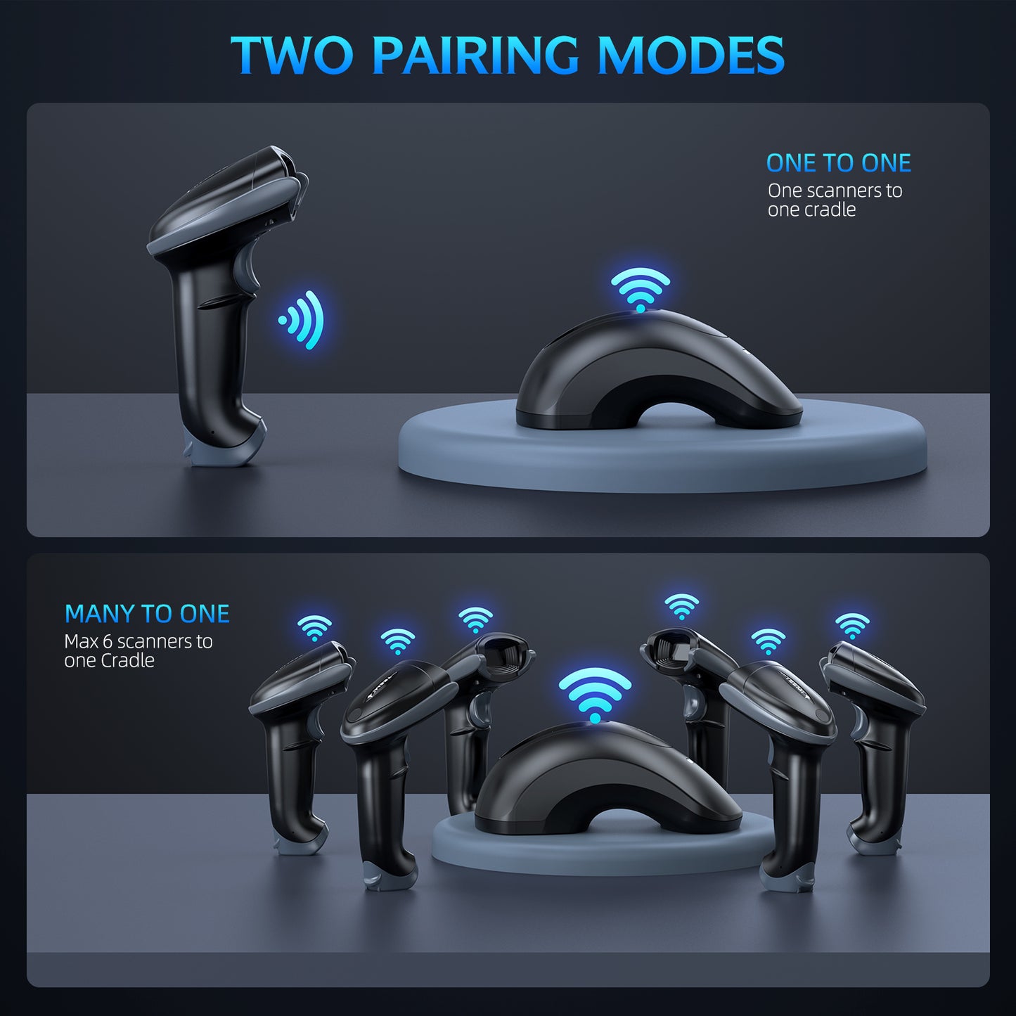 TEEMI TMSL-55CR 1D 2D Bluetooth Barcode Scanner with USB Cradle Data Receiver Charge Station, QR Wireless Automatic Omnidirectional Screen Scanning Driver's License, Digital Coupon, Postal and OCR Code